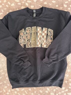 Gildan Black Crewneck Sweatshirt with MAMA Camo & Checker Print